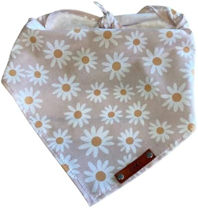 Pet Dog Bandana, Daisy, Leather Name Tag, Personalized Name, Bandanas for Dogs, Personalized Dog Bandana (Sizes: XXSmall - XXLarge)