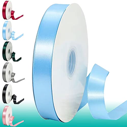 Fabric Ribbons Ribbon, Grosgrain Polyester Ribbon -100 Yards, For Gift Wrapping, Hair Accessory Ribbon, Flower Packaging, Bow Making & Christmas Decorations (Sky Blue Satin Ribbon) 1" (2.5Cm) #TOP28