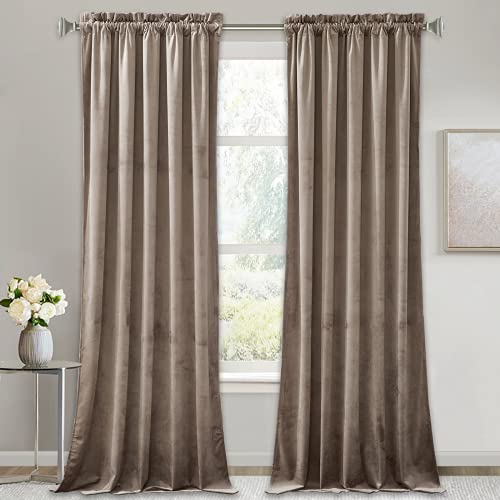 Image of RYB Home Heavy Velvet Curtains 90 inches Long for Bedroom, Super Soft Luxury Drapes Room Darkening Thermal Insulating Window Decor for Living Room Kids Nursery, Taupe, W 52 x L 90, 1 Pair | Thermal Insulated, Privacy, Sunlight UV Heat Blocking, Luxurious Decor, Dining Room Nursery, Rod Pocket, W52 x L90, 2 Panels