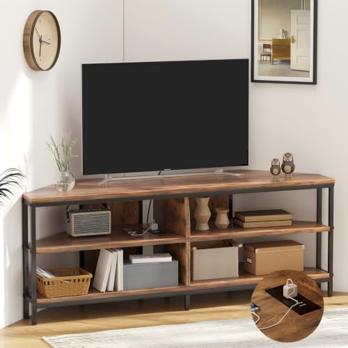 MUTUN 55 inch Corner TV Stand with Power Outlet, Corner Entertainment Center, Industrial TV Console for Living Room& Bedroom, Rustic Brown by MUTUN - Used condition - Image 2