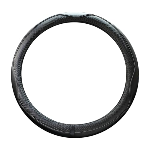 Rueesh Microfiber Leather Steering Wheel Cover, Anti-slip Matte Finish, Soft Padding, Universal 15 Inch Car Steering Cover, Embossing Pattern A, Black with Black Line