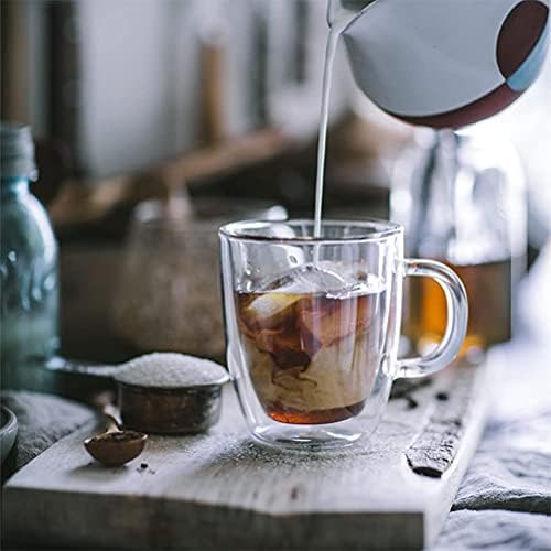 2 Set of 350 ml Double Wall Glass Coffee Mug(with 2 Coasters),Double-Walled Glasses with Handle Double Walled Glass Coffee Cups,Double Walled Insulated Glasses Thermal Coffee Glass,Heat Resistant