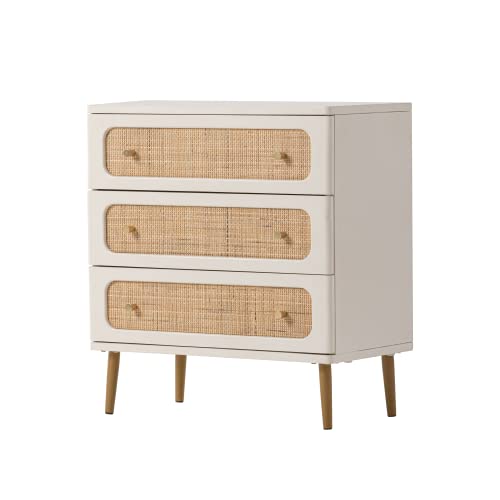 Lonyke Wicker Rattan Chest Of Drawers, 3-Drawer Dresser, White Finish Wooden Storage Cabinet, Modern Farmhouse Accent Table, Boho Mid-Century Coastal Sideboard #TOP6