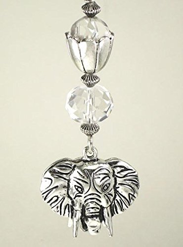 Silvery Metal Double-Sided Elephant Head with Faceted Clear Glass Ceiling Fan Pull Chain