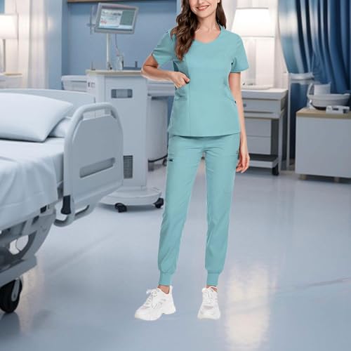 Qianly Conjunto de Uniformes de Enfermagem para Cuidados Médicos, Azul claro, eu