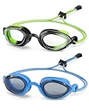 ITOWE 2 Pack Racing Swim Goggles with Bungee Strap, No Leaking Kids Swimming Goggles Age 6-14 Youth Chidren Anti-Fog HD View