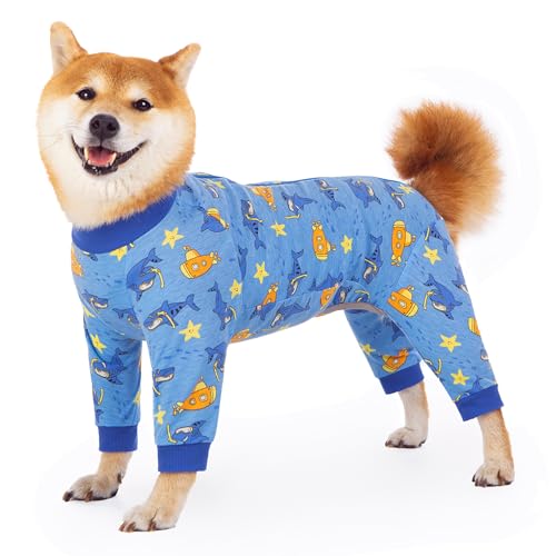 Image of Recovery Suit for Dogs Full Zipper, Four-Legged Onesie Dog Recovery Suit After Surgery, Cute Soft Bodysuit Cone Alternative Male Female Dog Neuter Anti Licking Wounds, Ocean, Large