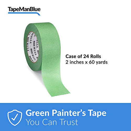 High Tack Green Painters Tape, 2 Inch X 60 Yards, Case Of 24 Rolls, Made In America, Strong Painters Tape, Clean Removal Green Masking Tape, Uv Resistant #TOP1