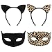 FRCOLOR Set di orecchie di gatto nero con orecchie di gatto con maschera e orecchie di gatto per Halloween, set per bambini e adulti, cosplay, costume per feste (nero, motivo leopardato e maschera)