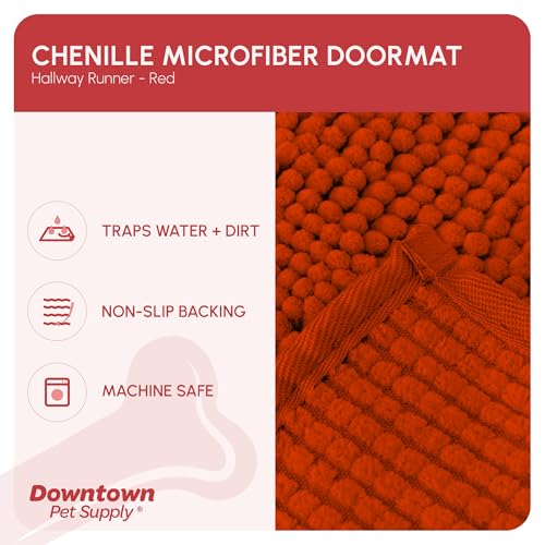 My Doggy Place Microfiber Dog Mat for Muddy Paws, 8' x 2' Red - Non-Slip, Absorbent and Quick-Drying Dog Paw Cleaning Mat, Washer and Dryer Safe - Hallway Runner - Thumbnail 2