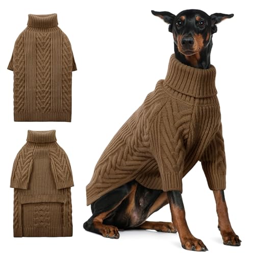 ASENKU Extra-Large Dog Sweater, Dog Sweaters for Extra Large Dogs, Pet Sweatshirt Apparel Turtleneck Pullover Winter for Doberman, Great Dane (Coffee, 4XL)