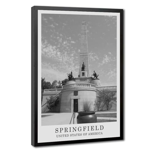 HKXAG Springfield Travel Print Black And White Springfield City Illinois Wall Art Print Minimalist Wall Décor Poster Gift Jpg Canvas Poster Bedroom Decor Sports Landscape Office Room Decor Gift Black
