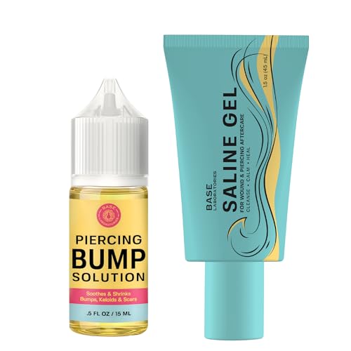 Image of BASE LABORATORIES Piercing Bump Solution & Keloid Bump Removal | Soothing Piercing Aftercare for Piercing Bumps & Keloid Scar Removal | Ear & Nose Keloid Bumps Piercing Aftercare Solution Oil | 0.5 oz