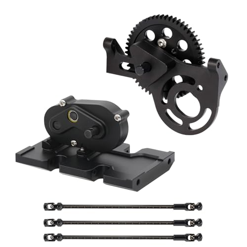 AMK 1/10 Scale Transmission Kit OD Transfer Case Gearbox with 30% Overdrive Gear Box 3Pcs Driveshafts for RC Crawler Axial SCX10 II Element Enduro DIY LCG Chassis (Black)