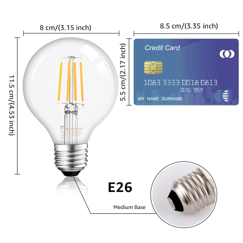 Mastery Mart Dimmable Vintage Led Globe Light Bulb, G25 Glass Edison Style, 5.5W (75 Watt Equivalent), 5000K Daylight White, E26 Filament Bulb, Bathroom& Vanity Mirror, Ul, Energy Star, 6 Pack #TOP1