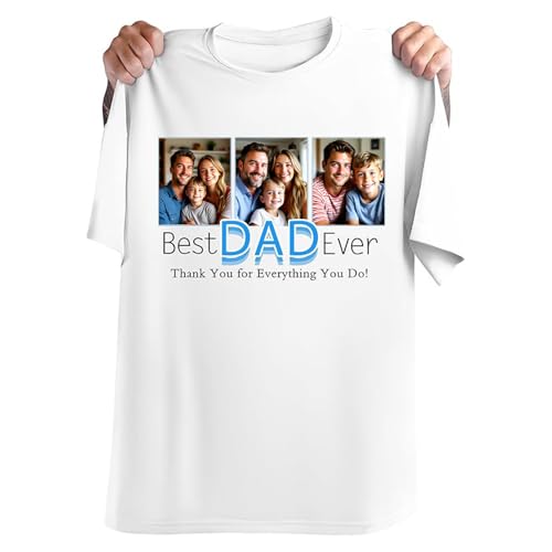 Custom Tshirt Fathers Day Personalised T Shirt Printed with Photos Short Sleeve Tops Printing Customised Tee Shirt for Men Women Top Best Dad Ever T-Shirt Customisable Fun Shirts White 5XL