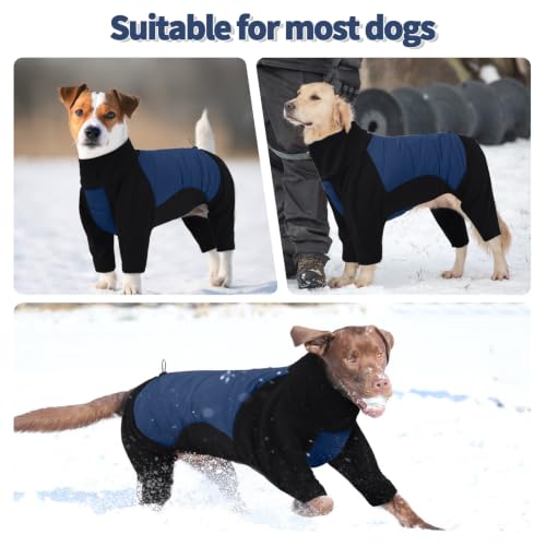 Image of BRKURLEG Fleece Dog Coat, Warm Full Body Dog Winter Jacket, Blue Black XXL