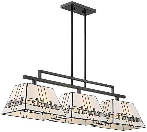 Robert Louis Tiffany Corvallis Black Large Linear Island Pendant Chandelier Lighting 45 3/4" Wide Tiffany Style Art Glass 3-Light Fixture For Kitchen Island Dining Room House High Ceilings #TOP5