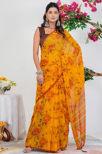 Image of MIRCHI FASHION Saree for Woman Georgette Floral Printed | Lightweight Comfortable Sari for Regular Social Wear and social visits
