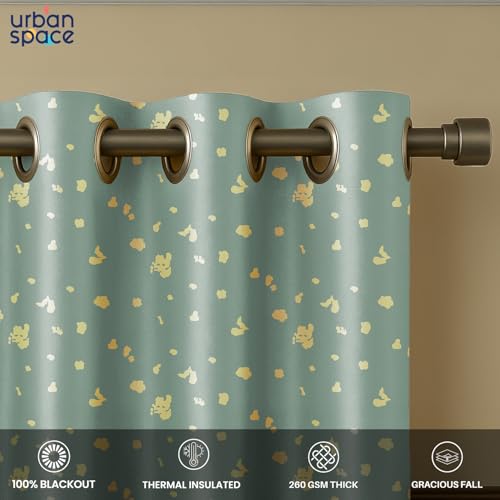 Image of Urban Space 100% True Blackout Curtains for Long Door, Gold Foil Printed Blackout Curtains, Decorative Door Curtain Eyelet with Tieback, 1 Piece Curtain for Living Room(Dalmatian Sage Green, 8 Feet)