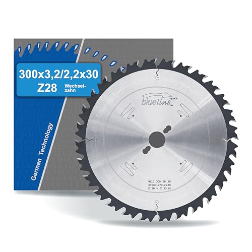 AKE blueline Kreissägeblatt | 300x30 Z28 Wechselzahn, Spandickenbegrenzer, Hartmetall | grober Schnitt | für Holz, Holzwerkstoff | auf Formatkreissäge, Tischkreissäge