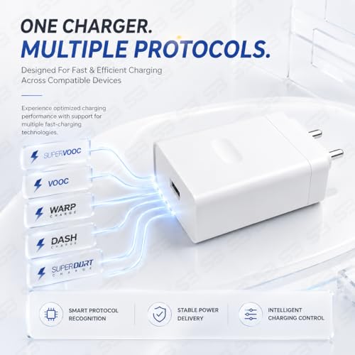 Image of SB 100W SuperVOOC Charger with USB Type C Cable, Fast Charger for OnePlus, Realme & Oppo, VOOC Warp Dash SuperDart Charging Adapter, BIS Certified