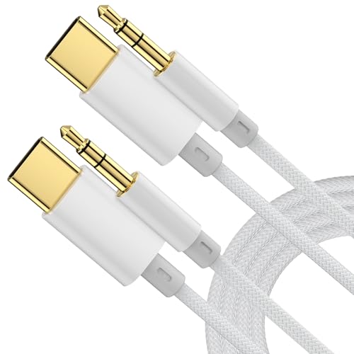 USB C to 3.5mm Audio Cable [2 Pack,4FT], Aux to USB C Headphone Jack Adapter, Hi-Fi DAC Dongle Aux Cord Compatible with iPhone 17/16/15 Pro Max,Samsung S25/S24/S23,iPad Pro, Pixel, Car Stereo