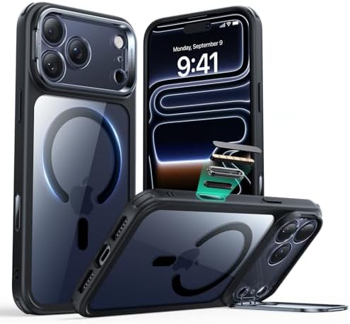 （06:30時点） 【デザイン受賞シリーズ！】ESR iPhone 17 Pro ケース MagSafe対応 3倍米軍MIL規格 カメラコントロールカバー 隠れスタンド 調整可能 ワイヤレス充電 エアガードコーナー 耐衝撃 傷防止 軽量 マグネットスマホケース 高耐久性 Qi2.2対応 最大25W高速充電 いphone17pro ケース iphone17Pro用Classicシリーズ クリア_ブラック