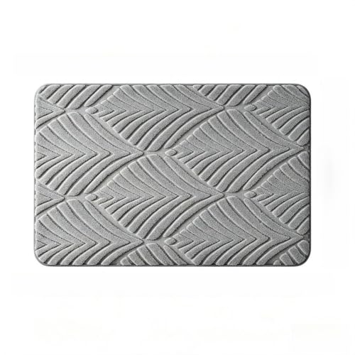 Image of GXDDZM Soft Plush Peach Leaf Jacquard Bathroom Mat, Non‑Slip Water Absorbent Door Mat (35.43" L × 23.62" W,Gray)
