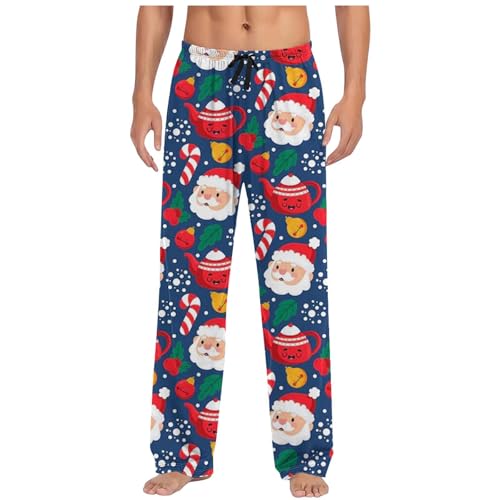 Photo de Chris 2026 Pantalon de Noël décontracté grande taille pour homme avec cordon de serrage et poche (3), bleu, M