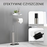 BGL Zestaw szczotki do WC z długim uchwytem ze stali nierdzewnej szczotkowanej w niklu – szczotka do WC i szczotka do WC z uchwytem na papier toaletowy, zestaw 3 w 1 z blatem, nowoczesny design
