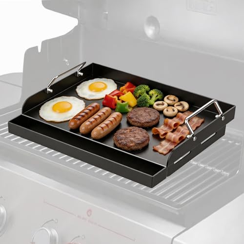 MixRBBQ Nonstick Griddle Plate for Gas Grill, 17' X 13' Carbon Steel Griddle Insert for BBQ Gas Grill, Large Griddle Flat Top Outdoor Cooking Camping, Parties and Tailgating Accessories