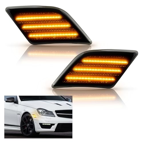 Bestview LED Side Marker Lights Compatible with 2008-2011 Mer'cedes Benz W204 C250 C300 C350 & 2008-2013 C63 AMG, Driver & Passenger Side, Smoked Len