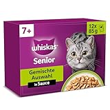 Whiskas Senior 7+ Katzennassfutter Gemischte Auswahl in Sauce, 48 Portionsbeutel, 12x85g (4er Pack) – Hochwertiges Katzenfutter nass, für Katzen ab 7 Jahren und älter