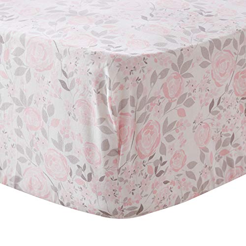 Image of Levtex Baby - Colette Crib Fitted Sheet - Fits Standard Crib and Toddler Mattress - Roses and Leaves - Pink and Grey - Nursery Accessories - 100% Cotton