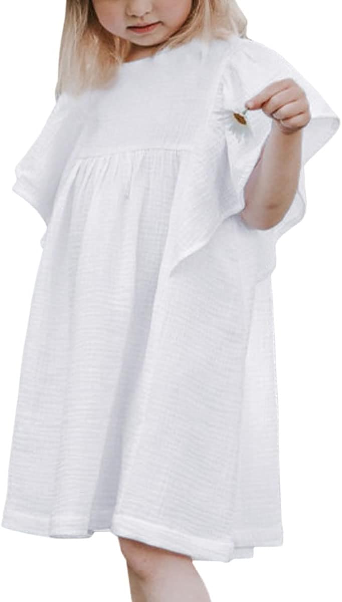 Chumo 子供 女の子 ワンピース ドレス プリンセスドレス カジュアルワンピース ガールズ キッズ ベビー コットン フリルスリーブ 無地 ゆったり 可愛い シンプル おしゃれ きれい 薄手 普段着 通園 通学 お出かけ 90 130cm 素晴らしい外見