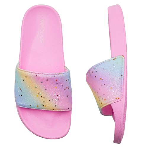 WateLves Ciabatte Bambina Estive Ciabatte Spiaggia e Piscina Antiscivolo Bambino Ragazzi e Ragazze Pantofole da Interno da Esterno a Punta Aperta(Stella glitterata 32/33EU)
