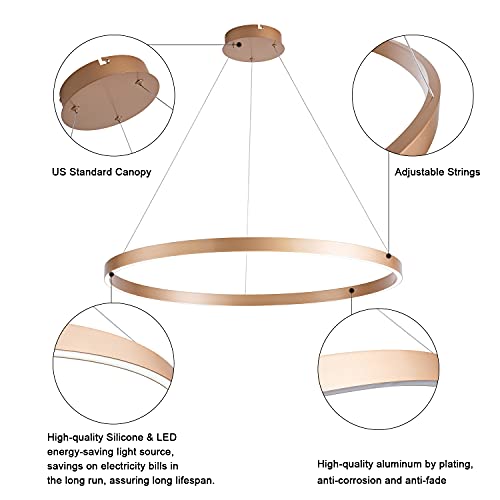 Image of MADEM Modern 31.5'' LED Chandelier 1-Ring Circular Dimmable Pendant,Gold | Flush Mount Pendant Lighting for Living Room Dining Room, Bedroom, 31.5'' x 1.38'', 3000K-6000K