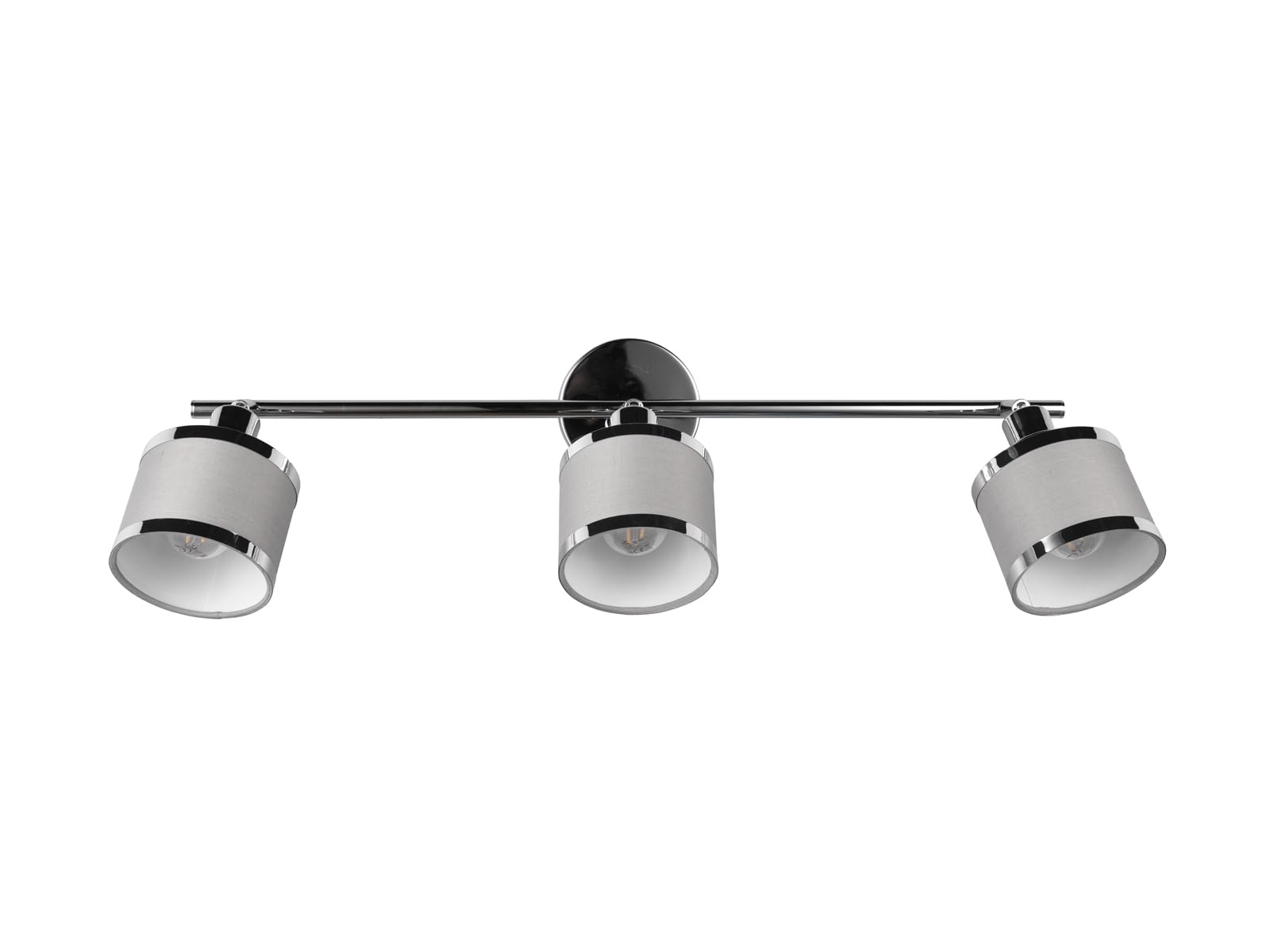 3-flammiger Deckenstrahler Silber Chrom, Stoffschirme Grau Breite 80cm