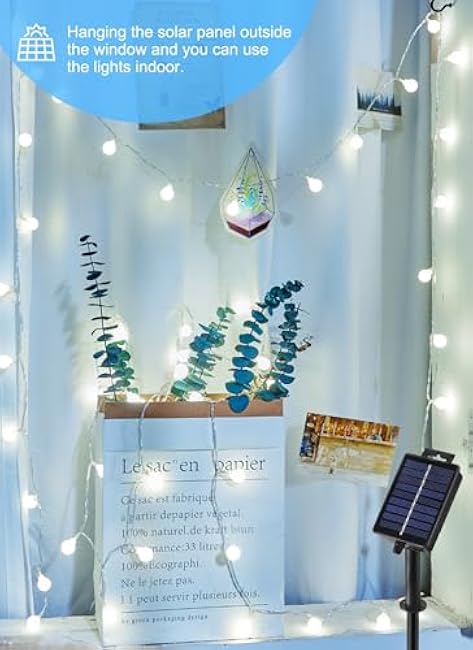 Brightown Solar Lights Outdoor Waterproof, 19.6Ft 60 LED Globe Solar String Lights for Outside, 8 Modes Outdoor Solar Lights for Yard Balcony Patio Tree Canopy Party (Pure White)