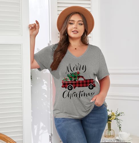 Image of ForHailey Women's Plus Size Short Sleeve Tee Shirt V Neck Basic Ladies Loose Fit T Shirt 1X-5X