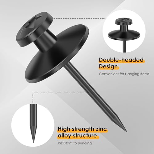 Image of Double Headed Picture Hanging Nails, 60 Pack Small Head Hanging Nails, Picture Photo Hanging Hook Pins Decorative Nail Hook Hangers for Home Office School (Black)