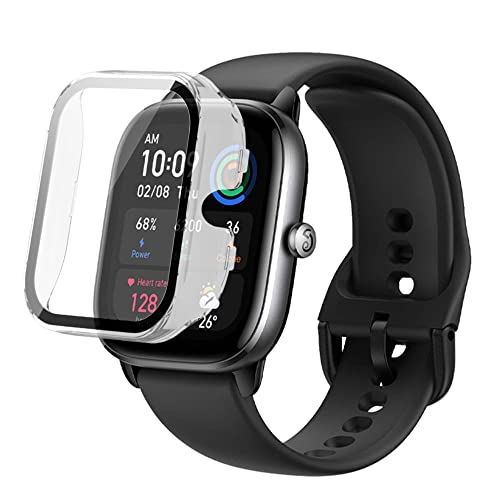 For Amazfit GTS 4 Mini ��p�P�[�X�yHVUYAL�z��̌^ �����K���X �ی�J�o�[ �S�ʕی� �����K���X��� 9H�ی�t�B����+PC�J�o�[ �����ȒP �ϏՌ� �����ߗ� �w��h�~ (�N���A)