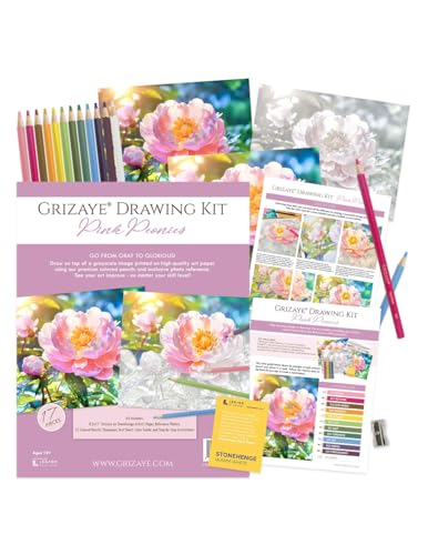 Grizaye Pink Peonies Drawing Kit | Pre-Printed on Legion, Art