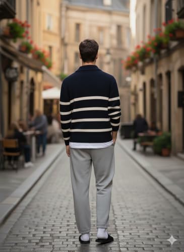 Image of Pivl Men's Winter Round Neck Striped Sweater