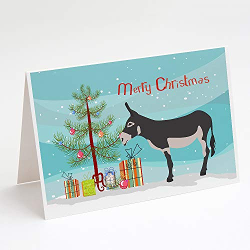 Caroline's Treasures BB9211GCA7P American Mammoth Jack Donkey Christmas Greeting Cards and Envelopes Pack of 8, Teal Blank Cards with Envelopes Whimsical A7 Size 5x7 Blank Note Cards