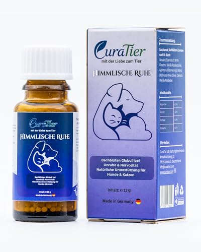 CuraTier Himmlische Ruhe – Bachblüten Globuli für Hunde & Katzen – Entspannung & innere Balance bei Unruhe, Hyperaktivität & Reisen – 12 g