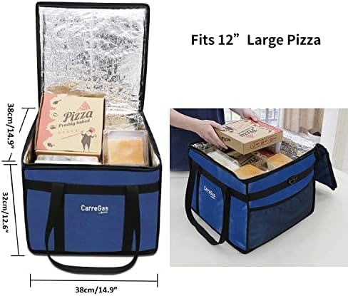 CarreGas® Hot Food Delivery Bag Insulated, 38x38x32cm Takeaway Bags Suitable for Cold and Hot Food, Pizza, Restaurant, Home Delivery, Indian Chinese, Picnic, Thermal Food Delivery Bags with Divider
