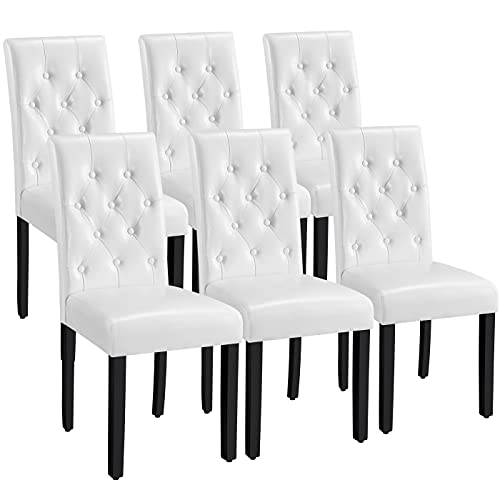 Yaheetech Faux Leather Dining Chairs Set of 6 Kitchen Chairs with High Back and Solid Wooden Legs for Home, Dining Room, White