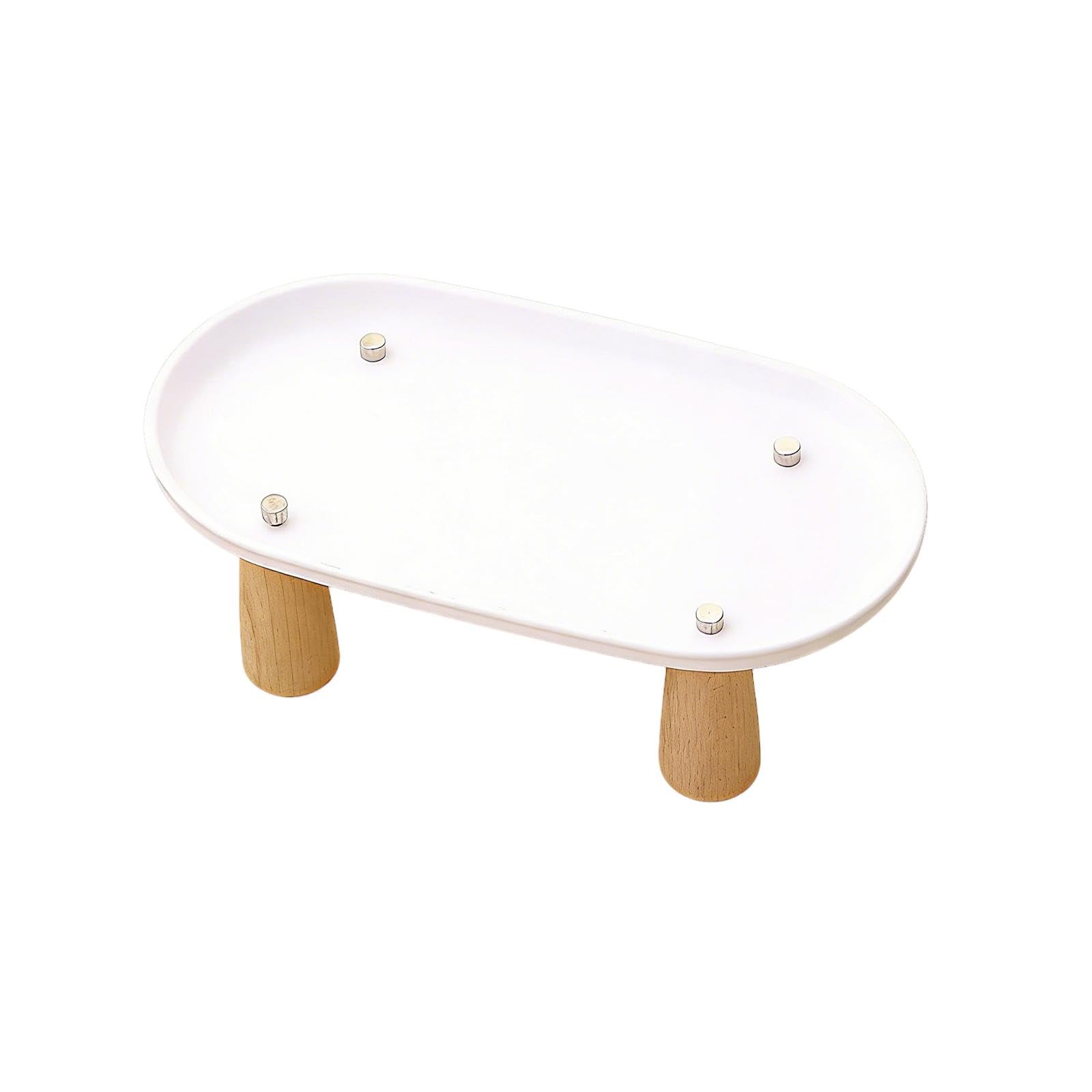 Baoblaze Cat Bowl Stand Wooden Leg Sturdy Nordic Oval Stable for to Protect Cat Neck Feeding Station Pet Feeder Stand Rack, White 24cmx13cm